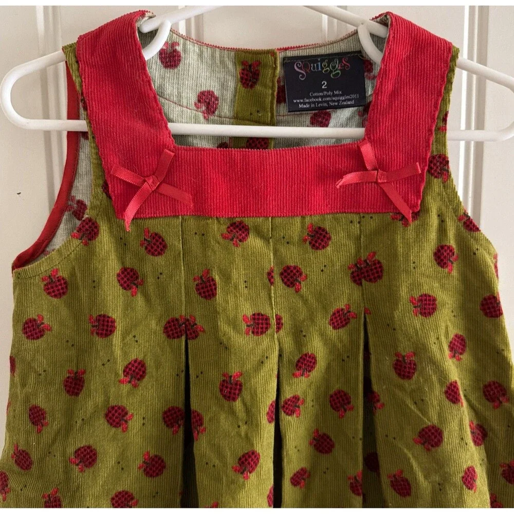 Baby Toddler Corduroy Dress Size 2 Apple Print Made in New Zealand